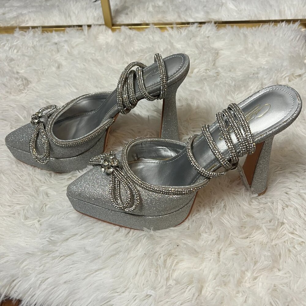 Silver Y2K Bow Heels